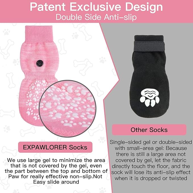 EXPAWLORER Anti Slip Dog Socks to Prevent Licking Paws, Dog Shoes for Hot Pavement, Dog Booties for Small Medium Large Senior Dogs, Traction Control Boots & Paw Protectors for Hardwood Floors-PurrikoPets