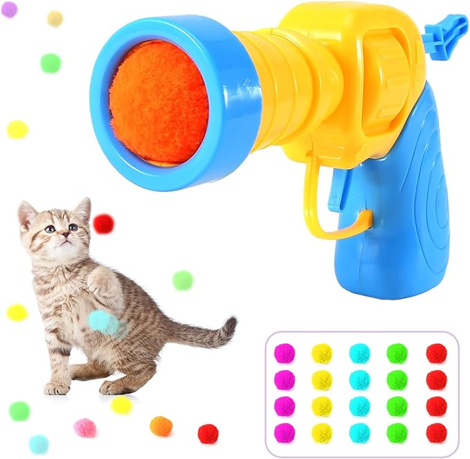 21Pcs Cat Ball Toy Launcher - Includes 20 Colorful Plush Cat Balls and Exciting Launcher Set，Funny Interactive Cat Toys for Bored Indoor Adult Cats, Cute Kitten Kitty Toys-PurrikoPets