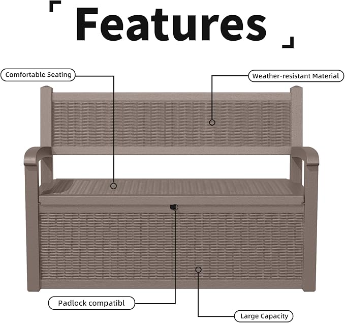 80 Gallon Storage Bench Deck Box, Waterproof and Lockable Outdoor Storage Furniture for Patio, Garden, and Porch – Perfect for Storing Garden Tools and Cushions (Gray)-PurrikoPets