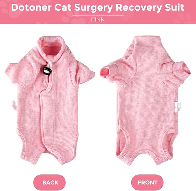 Dotoner Cat Surgery Recovery Suit for Female Male Anti-Licking Pet Surgical Pajamas Long Sleeve Prevent Shedding Cat Spay Recovery Suit&E Collar Alternative Bodysuit for Cats-PurrikoPets