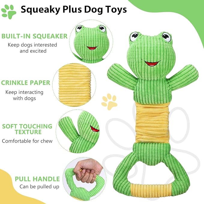 Dog Squeak Toys Durable Plush Dog Toy with Crinkle Paper, Tug of War Pull Toys for Puppies, Interactive Dog Chew Toys for Small, Medium and Large Dogs-PurrikoPets