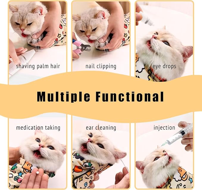 27.6" Cat Grooming Wrap,Self-Adherent Cat Wrap for Cutting Nails,Anti-Escape Cat Swaddle Wrap,Multifunctional Anti-Scratch Cat Restraint Wrap for Medicine,Nail Clipping,Ear Cleaning(Within 15lbs)-PurrikoPets