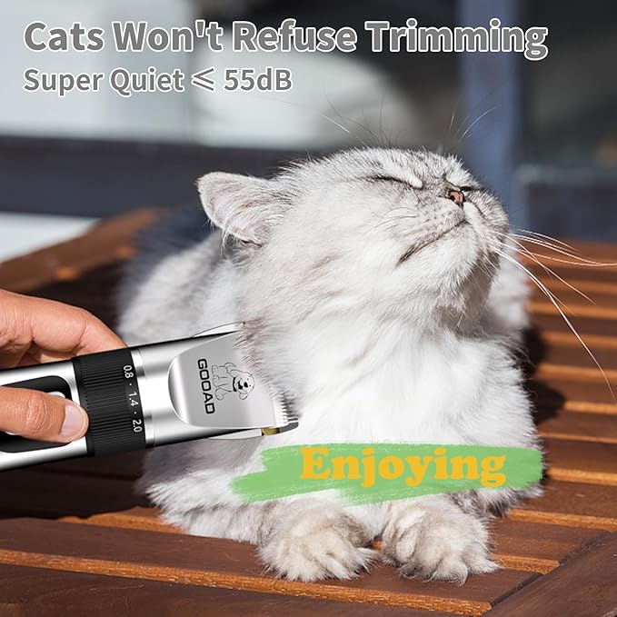 Goood Cat Clippers for Matted Hair - Cordless Cat Shaver, Low Noise Paw Trimmer, Quiet Pet Hair Clippers (Silver)-PurrikoPets