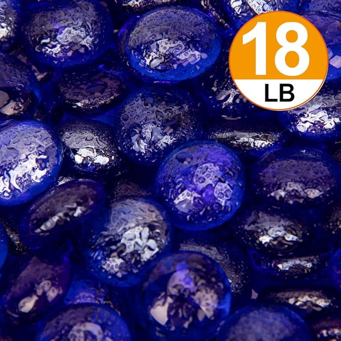 18 LB Fire Glass Beads Fireglass Drops for Gas Fire Pit Fireplace Cobalt Blue Luster Reflective Decorative Glass Gems Rocks Pebbles Stone for Vase Fillers Aquarium Fish Tank Decoration (Cobalt Blue)-PurrikoPets