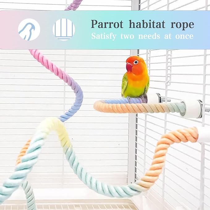 1pcs Gradient Colorful Bird Rope Perch Stand,Bird Cage Climbing Rope Toys Accessories,Bendable Climbing,Parakeet Lovebirds Cockatiels Budgies Play (31.4'')-PurrikoPets