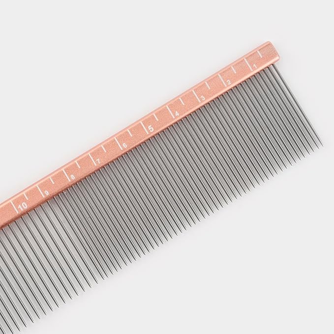 2-in-1 Megal Greyhound Comb for Dogs (Medium/Coarse), 69 Stainless Steel Pins Dog Comb, Aluminum 24.5cm Handle,Lightweight,Gently Remove Dogs’ Head/Body Fur, Professional Grooming Accessories-PurrikoPets