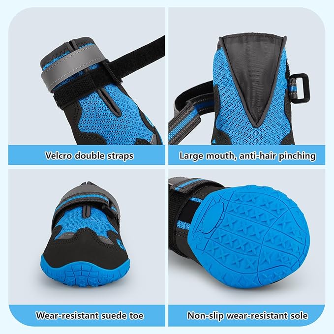 Dog Shoes for Large Medium Small Dog, Mesh Breathable Dog Shoes for Hot Pavement, Anti-Slip Dogs Boots Paw Protectors with Reflective for Outdoor Walking Indoor Hardfloors (Size 7)-PurrikoPets