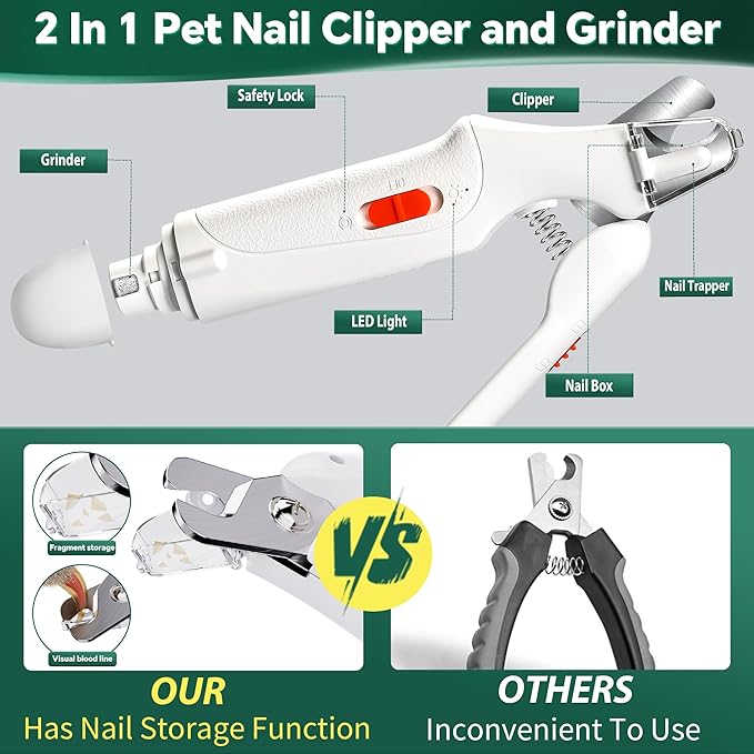 2-in-1 Cat Nail Clippers & Dog Nail Clippers Trimmers for Large Medium Small Dogs Cats Claw Trimmer Quick Sensor and Safety Guard USB Rechargeable with 2 LED Lights Dogs Nail Trimmer-PurrikoPets