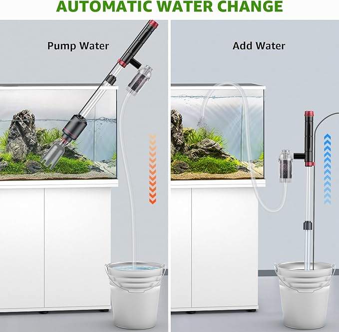 Electric Aquarium Vacuum Gravel Cleaner: 24W Fish Tank Vacuum Gravel Cleaner with Strong Suction for Automatic Water Change Algae Remover Sand Wash Water Shower and Water Circulation, Timed Off-PurrikoPets