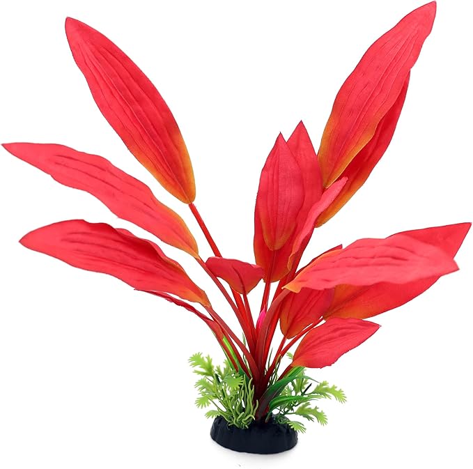 ALEGI Silk Aquarium Plants, 12 Inch Artificial Silk Plants Decorations for Fish Tank,Aquarium Décor Plastic Plants (Red, 2 Pack)-PurrikoPets