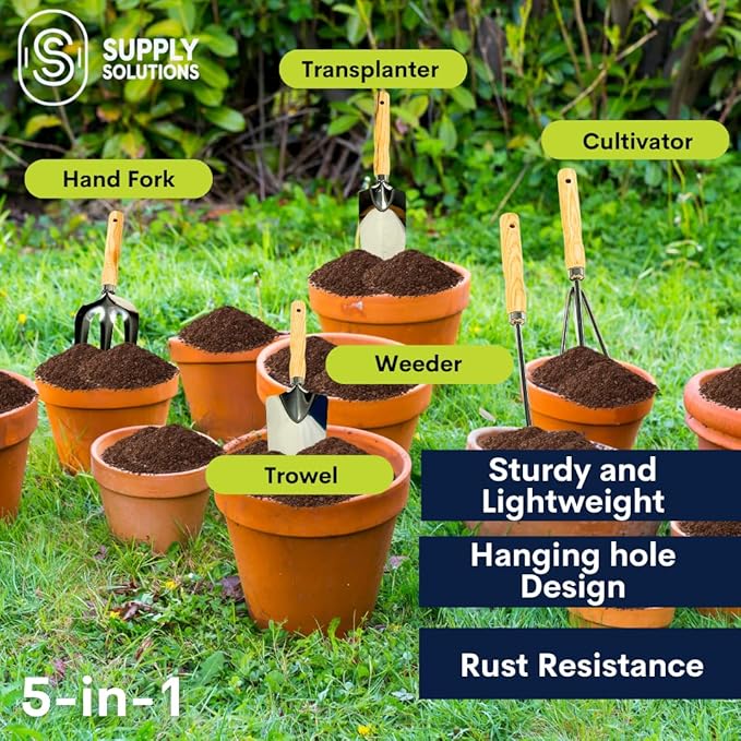 Gardening Tools - Perfect Garden Tools for Women or Men - Small Heavy Duty Gardening Hand Tools with Trowel, Transplanter, Fork, Rake, and Cultivator - Ergonomic Design Gardening Kit-PurrikoPets