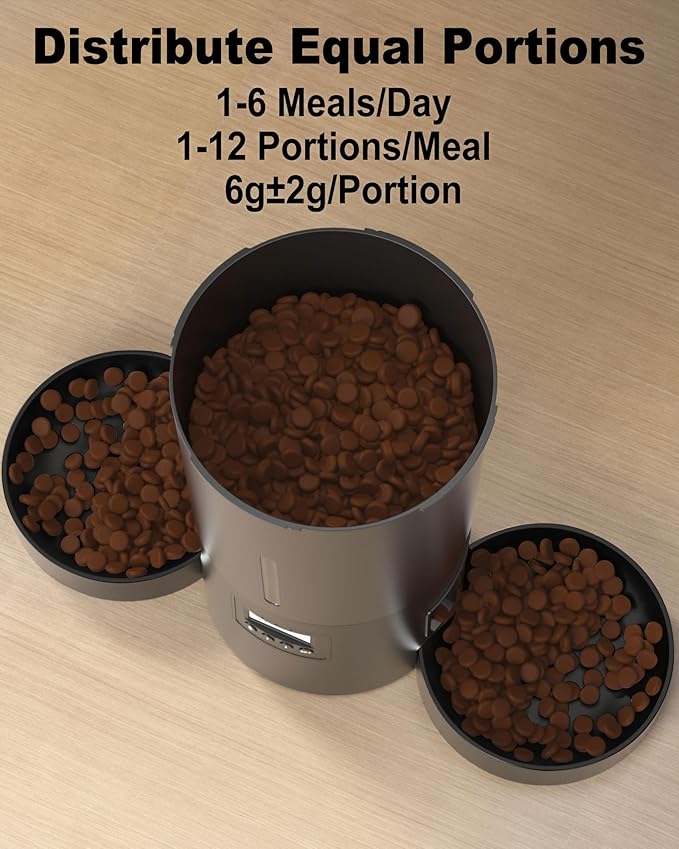 Dual Automatic Cat Feeder 2 Cats,6 Meals/Day,12 Portions/Meal,4.2L Dual Power Double Bowls Feeder,Dry Food Auto Pet Dispenser,10S Voice Record,Flexible Schedule Timer (Black,Basic Dual Bowls)-PurrikoPets