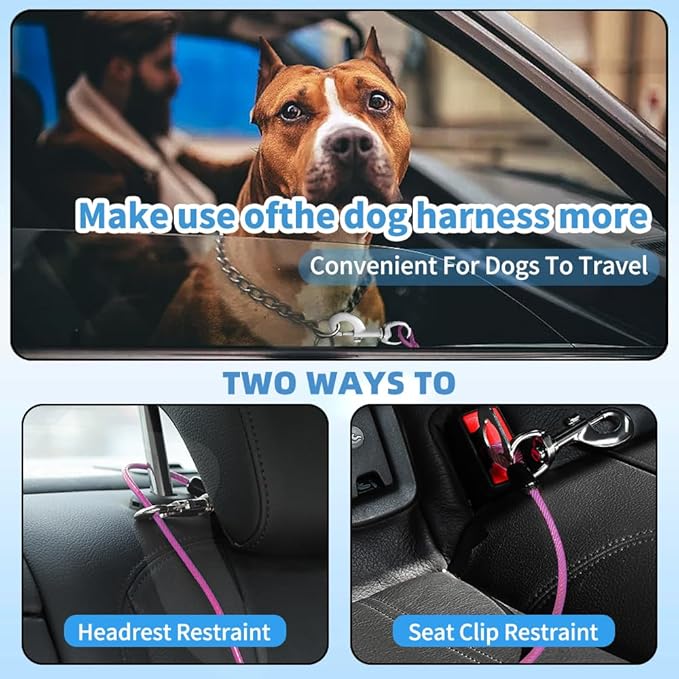 Dog Seat Belt Harness for Car,Dog Seatbelt of Coated Wire Leash Safety Restraint,No Chew Tether Cable Vehicle,Double Clips & Latch(Purple, 16 inch/40 CM)-PurrikoPets
