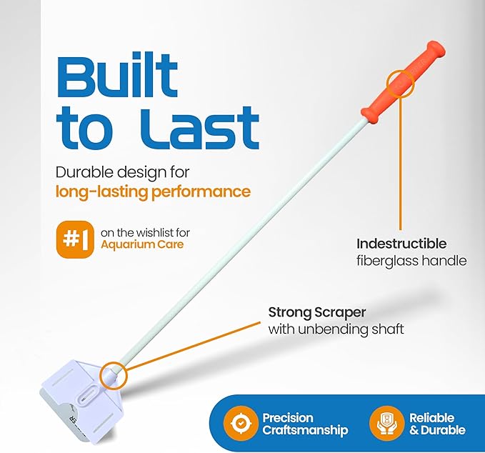 FL!PPER Flipper Platinum Aquarium Algae Scraper | Glass & Acrylic Tank Cleaner with Serrated Blade for Efficient Aquarium Maintenance (18” Rigid Shaft)-PurrikoPets