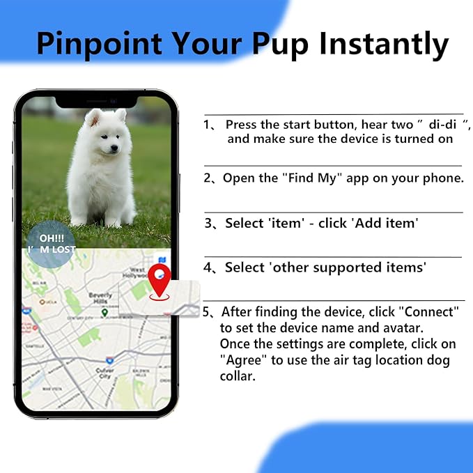 Air -Tag Dog Collar Waterproof Dog Air Tracker Chip for Apple Find My (iOS only) Reflective Strip Real Time Anti-Loss Tags Ultra-Durable GPS Pet Tracking Collar, Sky Blue M (12.4''-17.3'')-PurrikoPets