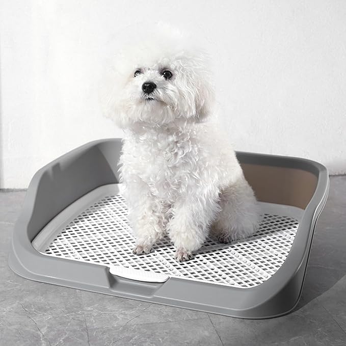Fabater Dog Potty Toilet Training Tray, Portable Multifunctional Mesh Puppy Training Toilet Pad Holder with Bafflel for Small Dogs Puppies (Gray)-PurrikoPets