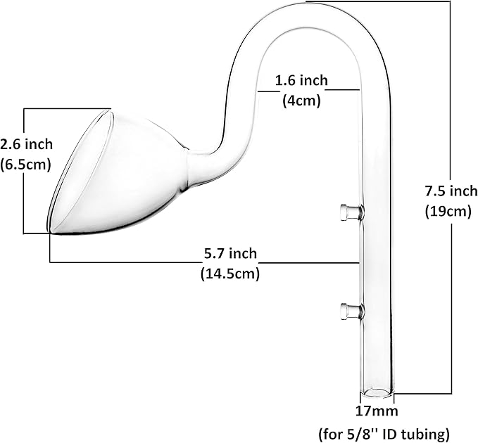 Glass Lily Pipe Outflow for Aquarium Planted Tank (17mm for 16/22mm (5/8" ID) tubing)-PurrikoPets