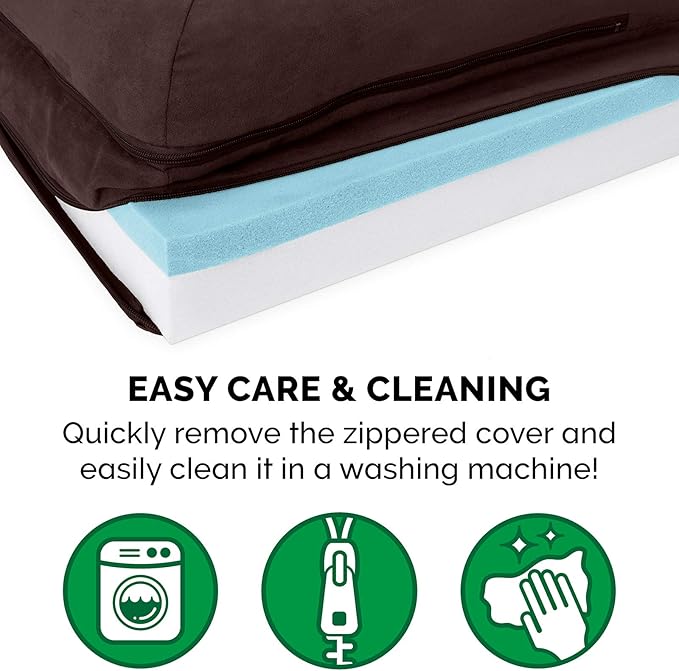 Furhaven Cooling Gel Dog Bed for Large/Medium Dogs w/ Removable Bolsters & Washable Cover, For Dogs Up to 55 lbs - Two-Tone Plush Faux Fur & Suede L Shaped Chaise - Espresso, Large-PurrikoPets