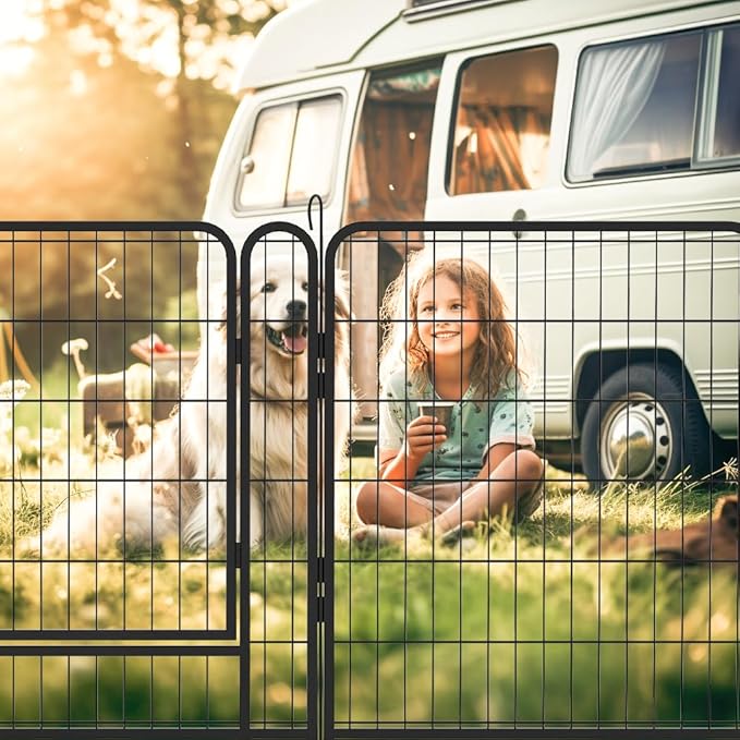 Dog Playpen, Outdoor Dog Fence, 16 Panels, 32" H Dog Pen for Medium/Small Dogs, Heavy Duty Metal Pet Fence with Gate, Portable Dog Fence for RV Camping and Yard (Black)-PurrikoPets