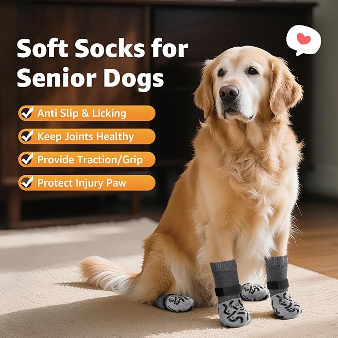 Double Sides Non-Slip Dog Socks to Prevent Licking Paws - Strong Traction for Hardwood Floors, Senior Dogs, Paw Protector, Dog Socks with Grippers - Size Medium-PurrikoPets
