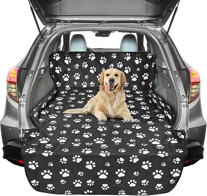 F-color SUV Cargo Liner for Dogs, Water Resistant Pet Cargo Cover Dog Seat Cover Mat for SUVs Sedans Vans with Bumper Flap Protector, Non-Slip, Large Size Universal Fit, Paw Print-PurrikoPets