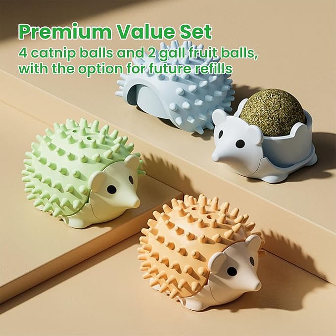 6 Pcs Catnip Ball Toys with Rubbing Shell, Lickable Roller Catnip Toys for Cats Chew, Edible and Refillable Kitten Toys, Teeth Cleaning Dental Indoor Cat Treats Toys, 3 Shells 6 Balls-PurrikoPets