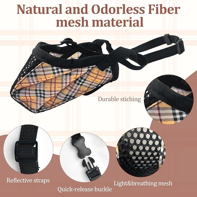 Dog Muzzle for Small Large Dogs - Soft Nylon Basket Muzzle with Adjustable Strap, Breathable Mesh Design Prevents Biting Chewing Licking Eating - Ideal for Training, Grooming & Vet Visits (Yellow, S)-PurrikoPets