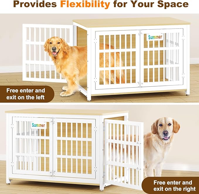 EasyCom Heavy Duty Dog Kennel Indoor with Name Tag, XL Dog Crate Furniturefor Large and Medium Dogs, Double-Doors Sturdy Dog Cage for Anxiety Dog, Decorate House as TV Stand, End Table, Bedside Table-PurrikoPets