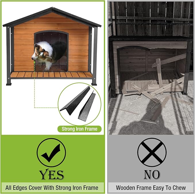 Dog House Outdoor & Indoor Unique All-Around Iron Frame Dog Kennel for Winter with Raised Feet for Small & Medium & Large Dogs,Weatherproof Roof (40.6 “L×34.3”W×31.5“H)-PurrikoPets