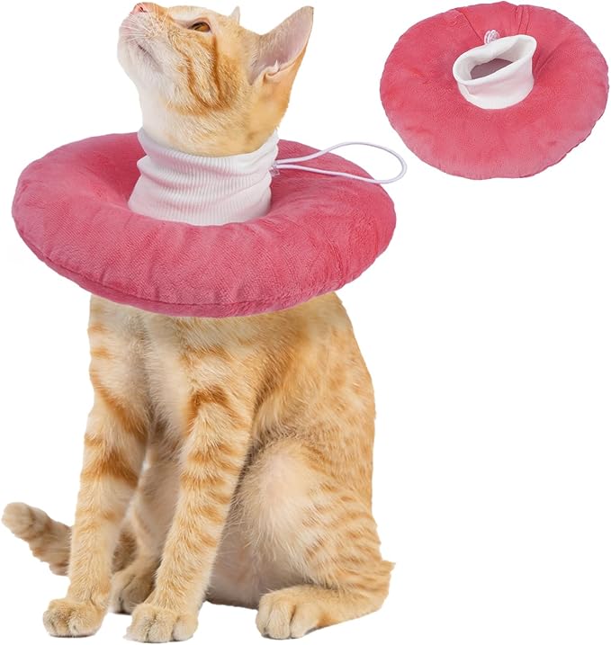 Adjustable Cat Recovery Cone, Comfortable & Lightweight Elizabethan Collar to Stop Licking or Scratching, Suitable for Skin Disease & Wounds Protection After Surgery, Pink Medium-PurrikoPets