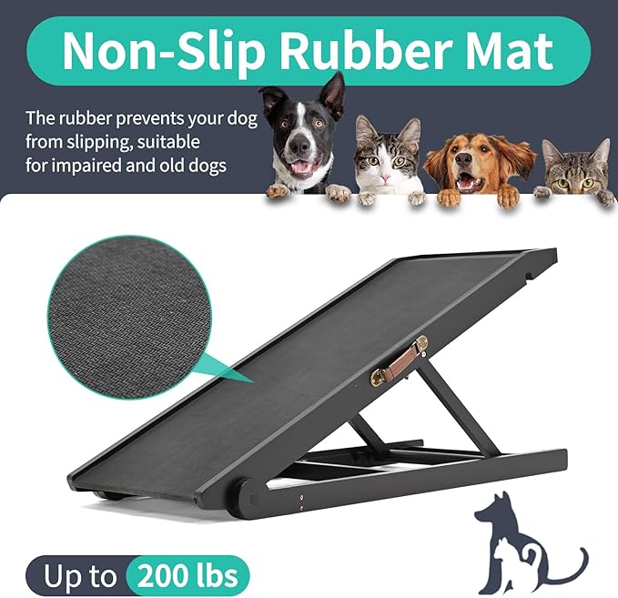 Dog Ramp, Adjustable Height Wooden Folding Pet Ramp for Bed, Couch,SUV-High Traction, Portable Paw Ramps for Small & Large Old Dogs & Cats - Furniture Quality-PurrikoPets