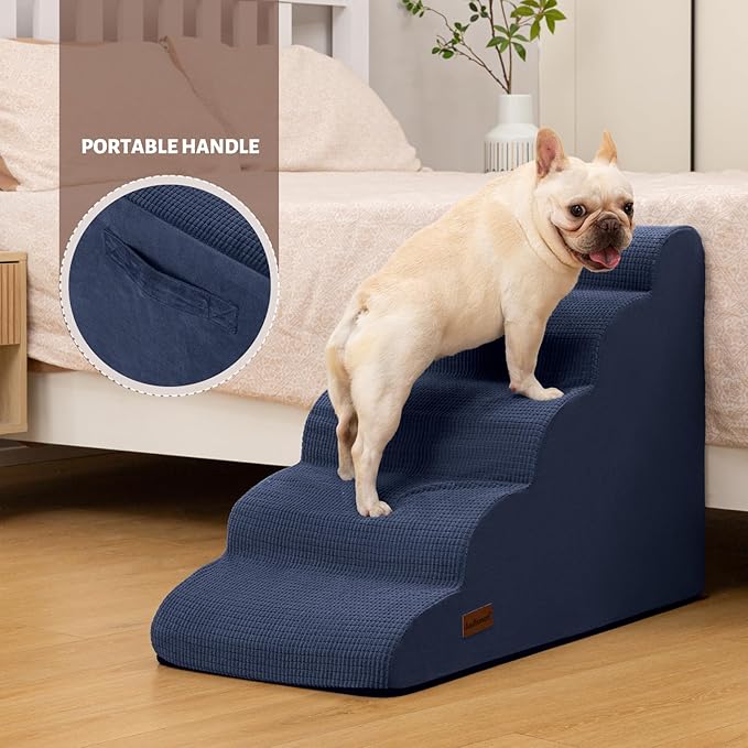 5-Step Dog Stairs and Ramp for High Bed, Non-Slip Sturdy Pet Steps for Small Dogs and Cats,22.2" H,Blue-PurrikoPets