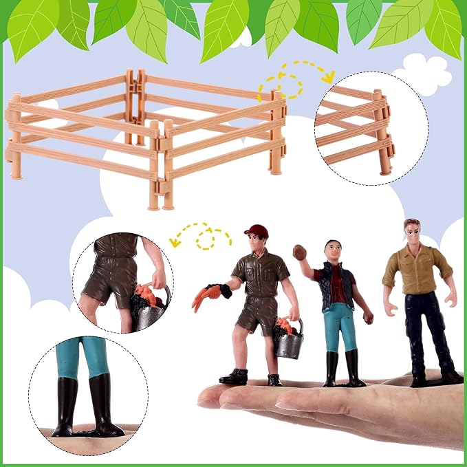 27 Pcs Horse Ranch Playset, 5 Horse Figurines 3 People Figurines 8 Fence 3 Model Trees 1 Moss Mat for Diorama Project Educational Gift Cake Topper-PurrikoPets