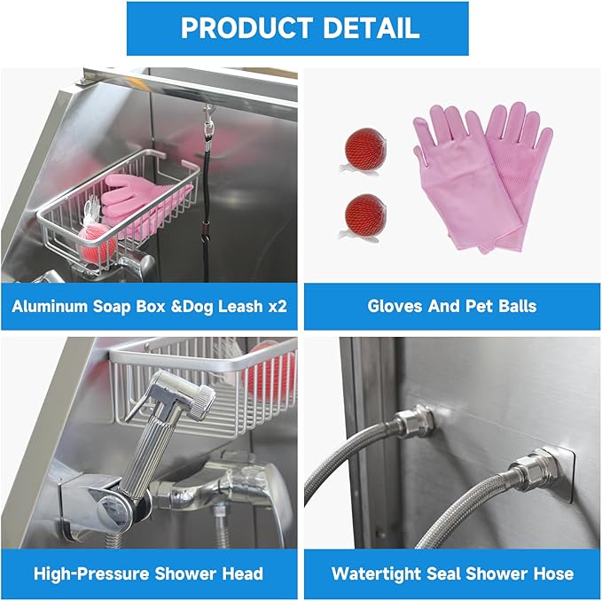 Dog Washing Station 50" Dog Grooming Tub with Right Stair& Faucet, Stainless Steel Dog Bathing Station for Home,Dog Bathtub for Large,Medium,Small Pets-PurrikoPets