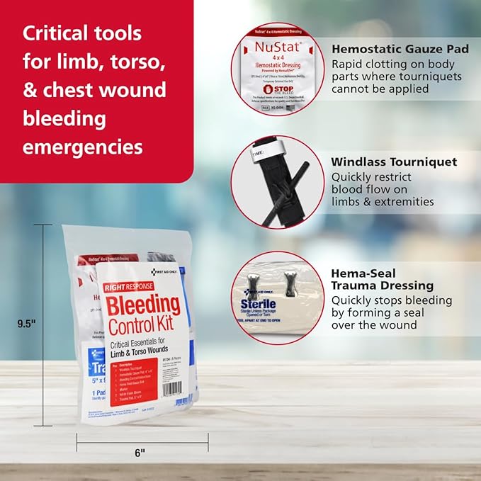 First Aid Only 91134 Critical Essentials Bleeding Control Kit for Limb & Torso Wounds, 8 Pieces-PurrikoPets