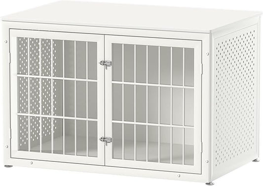 48" Heavy Duty Dog Crate Furniture for Large Dogs, Metal Cage for High Anxiety Dogs, Wooden Kennel Furniture Indoor, Decorative Dog Kennel End Table, XL,White-PurrikoPets