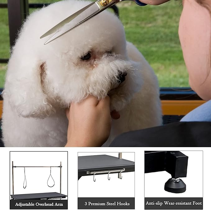 Electric Pet Grooming Table for Large Dogs - Professional Heavy Duty Height Adjustable Pet Grooming Station with Anti Slip Tabletop, Two Nooses & Tool Organizer, Maximum Capacity Up to 250 lbs Black-PurrikoPets
