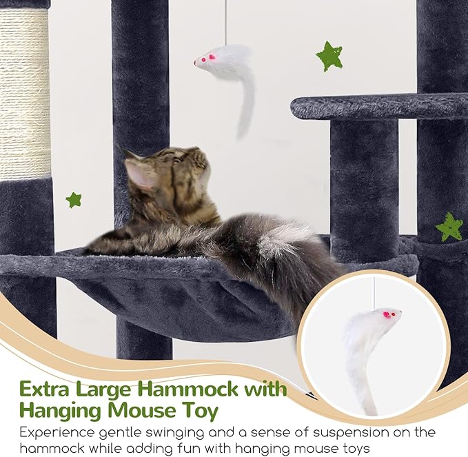 Globlazer Heavy Duty Cat Tree, 70 inch Sturdy Cat Tree for Indoor Cats Extra Large Cat Tower with Scratching Post, Hammock, Cat Condo for Adult Cats Kittens, F70 Pro, Dark Grey-PurrikoPets