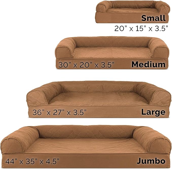Furhaven Orthopedic Dog Bed for Large/Medium Dogs w/ Removable Bolsters & Washable Cover, For Dogs Up to 55 lbs - Quilted Sofa - Toasted Brown, Large-PurrikoPets