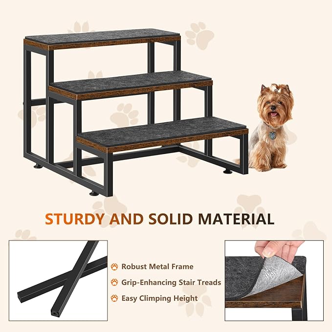 Dog Stairs for Small Dogs 3 Steps Pet Stairs Dog Stairs Steps for Couches High Beds, Non-Slip Indoor Dog Ramp, Holds Up to 100lbs-PurrikoPets