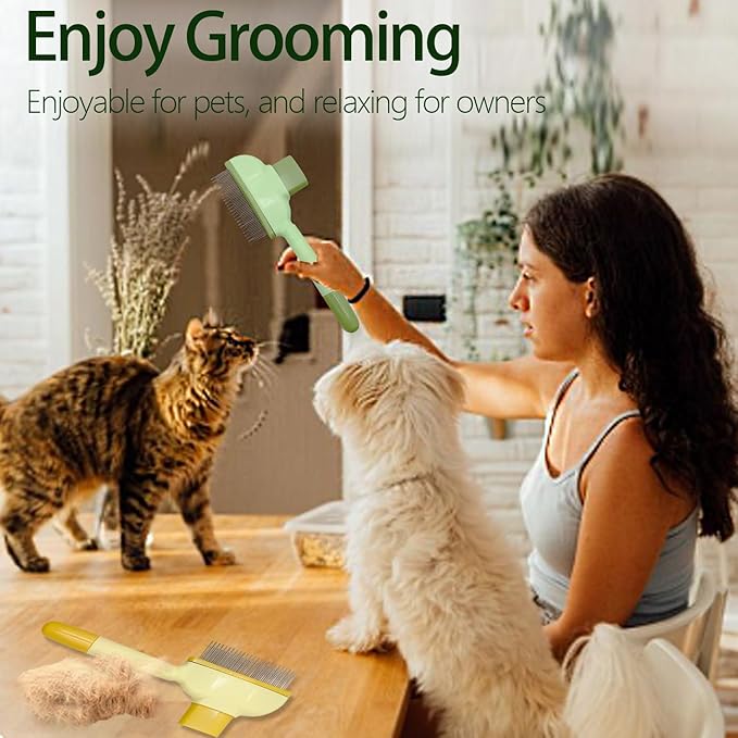 2Pcs Flea Comb for Cats Dogs,Long & Short Stainless Steel Metal Teeth for Shedding and Tangles,Cat Combs for Indoor Cats-PurrikoPets
