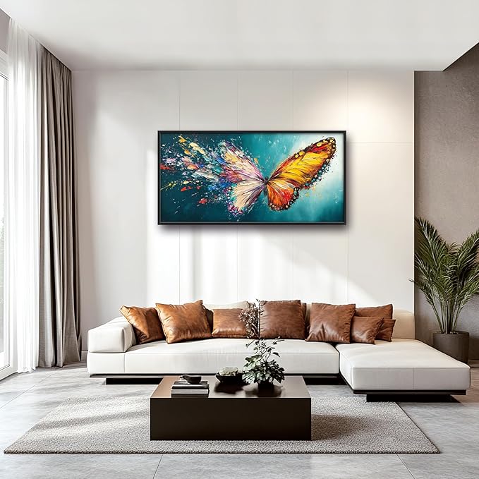 Extra Large Framed Abstract Butterfly Wall Art,Colorful Graffiti Wall Decor,Splashing Wings Pictures for Living Room,Canvas Print Painting Modern Artwork Bedroom Office Bathroom Home Decor 60L x30W-PurrikoPets