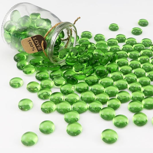 2.16LB Glass Beads Vase Filler Aquarium Gravel Decor Flat Glass Marbles Gems Pebbles Fish Tank Rocks Home Decorative Art Craft - Green-PurrikoPets