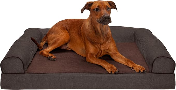 Furhaven Orthopedic Dog Bed for Large Dogs w/ Removable Bolsters & Washable Cover, For Dogs Up to 95 lbs - Sherpa & Chenille Sofa - Coffee, Jumbo/XL-PurrikoPets