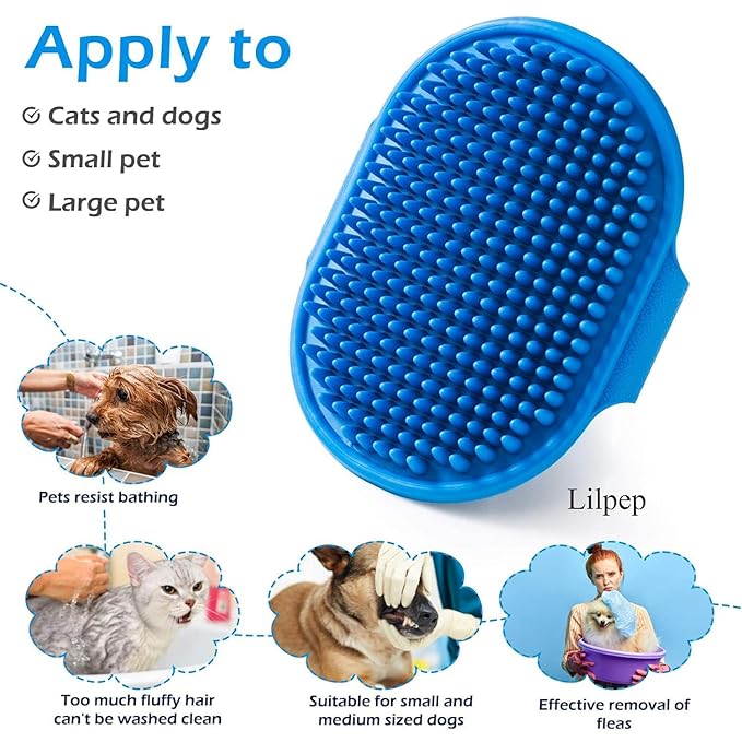 Dog Grooming Brush, Lilpep Pet Shampoo Bath Brush Soothing Massage Rubber Comb with Adjustable Ring Handle for Long Short Haired Dogs and Cats (Blue, pack of 1)-PurrikoPets