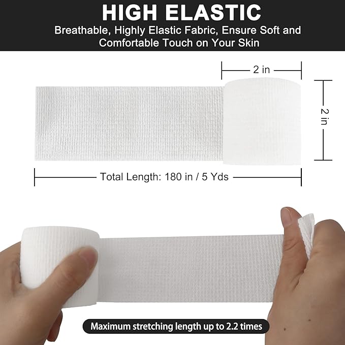 24 Pack Self Adhesive Bandage Wrap 2 Inch, White Medical Tape Elastic Cohesive Bandage Rolls Self Adherent, Self Sticking Tape First Aid Gauze for Sports, Leg, Knee, Ankle, Swelling, Wrist Sprains-PurrikoPets