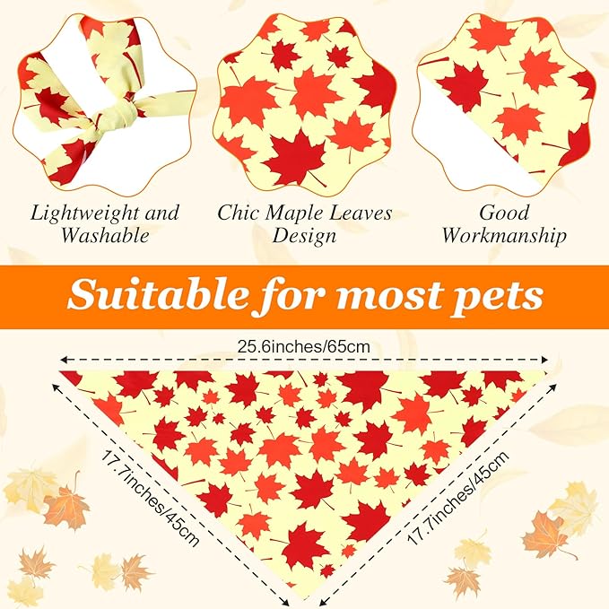 Abbylike 200 Pcs Fall Dog Bandanas Bulk Maple Leaves Bandanas for Dog Pet Triangle Kerchief Bibs Scarf for Fall Autumn Thanksgiving Costume Photo Props Accessories Pet Shops Adoption Events, 25 Styles-PurrikoPets