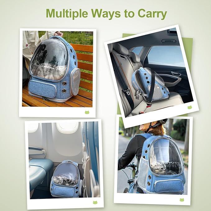 Expandable Cat Backpack,Cat Bubble Backpack Carrier for Carrying Cats, Pets and Small Dogs,Airline-Approved,Designed for Travel, Hiking, Walking,Car （Blue-PurrikoPets