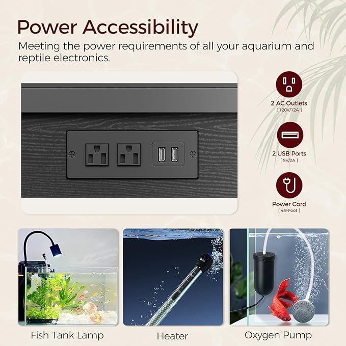 40-50 Gallon Fish Tank Stand, Aquarium Stand with Power Outlet and Storage Cabinet, Heavy Duty Tank Stand Suitable for Turtle Tank, Reptile Terrarium, for Home Office, Black FTBK50E01-PurrikoPets