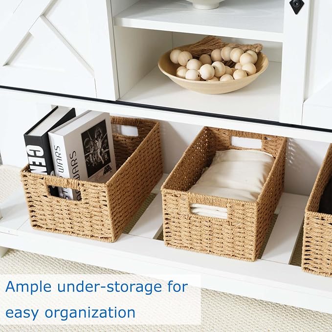 Entryway Table with Storage, Farmhouse Buffet Cabinet Coffee Bar Kitchen Island with Sliding Barn Doors & Shelves, Console Table for Kitchen, Dining Room, Living Room, White-PurrikoPets